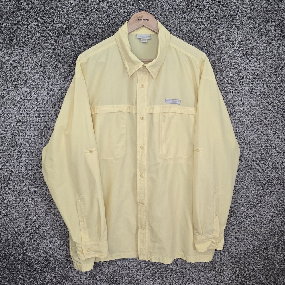 Field & Stream Shirt Mens XL Yellow Fishing‎ Mesh Lined Button Up Zip Pockets